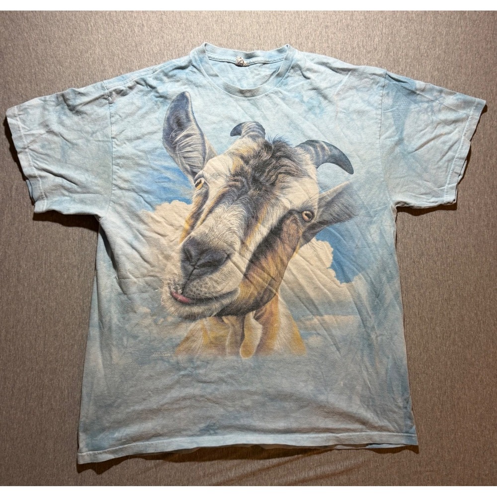 Vintage Mountain Goat Graphic Tie Dye Shirt Blue Delta Pro Weight XL CPO Chief